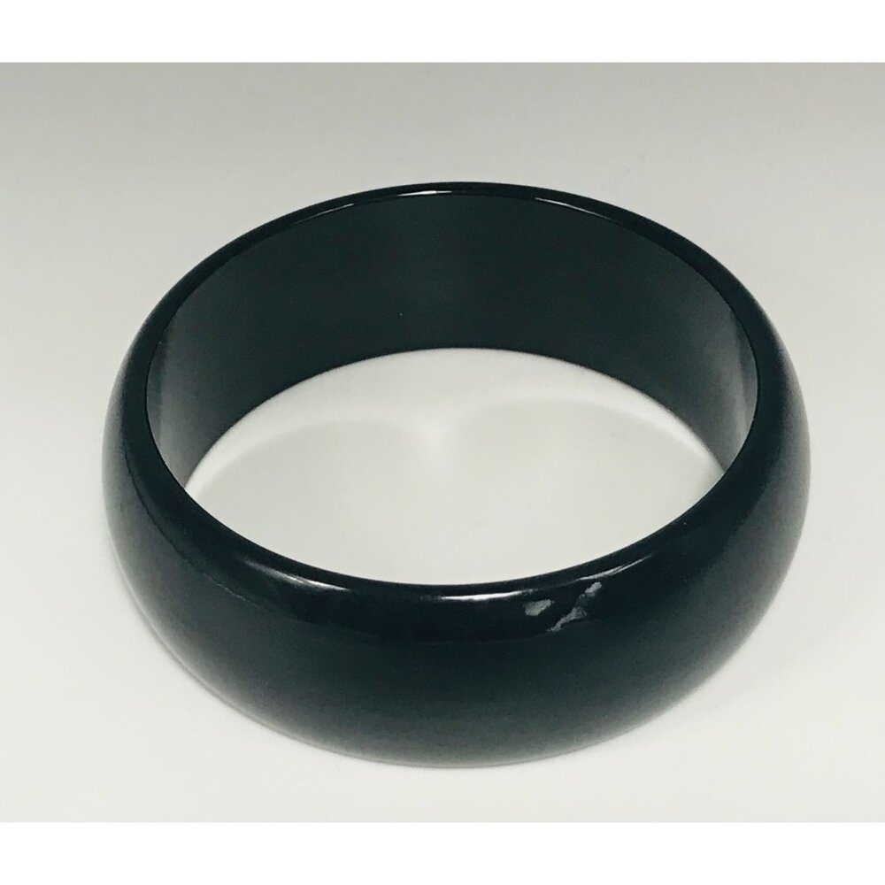 Vintage Lucite Bangle Bracelet Black MCM Estate Jewelry Fashion Wide Chunky USA